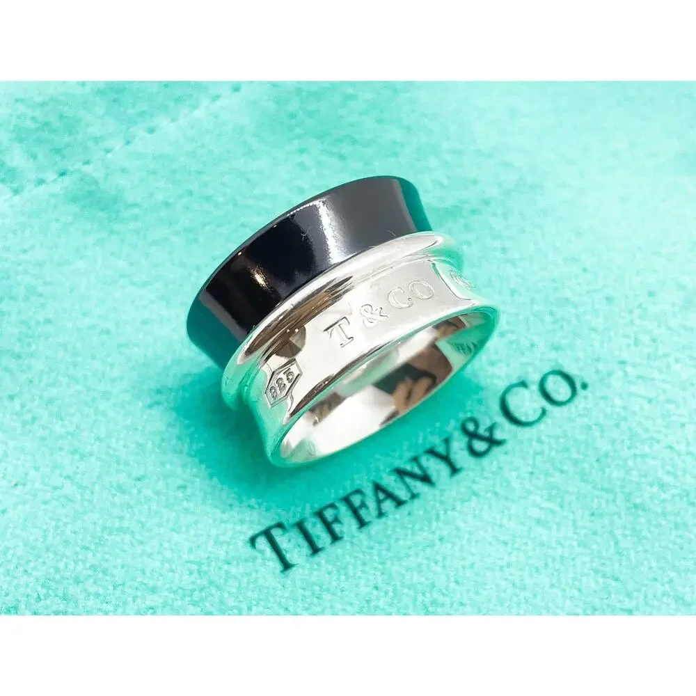 Tiffany & Co. 1837 Titanium Silver Belt Concave Wide Ring Size 4.75